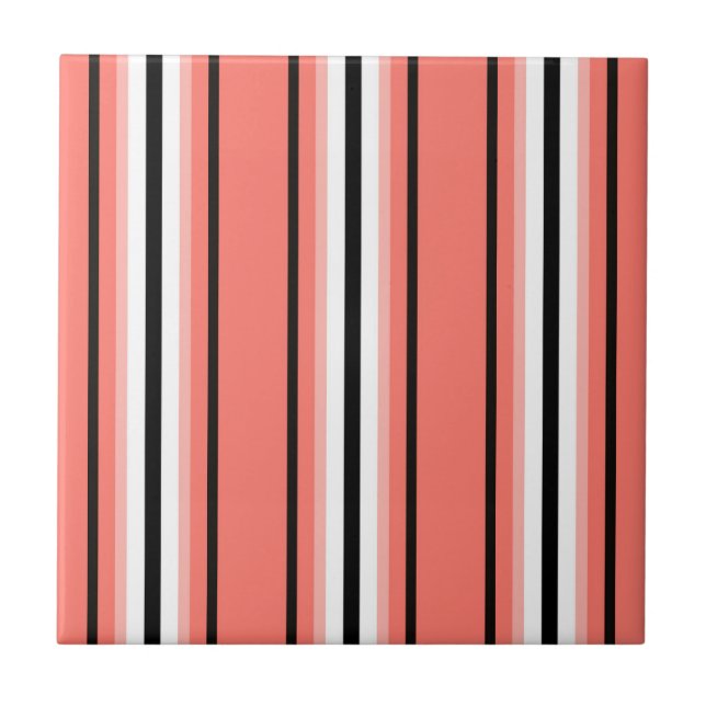 Carreau Moyenne Siècle Moderne, Corail, Noir & Blanc (Devant)