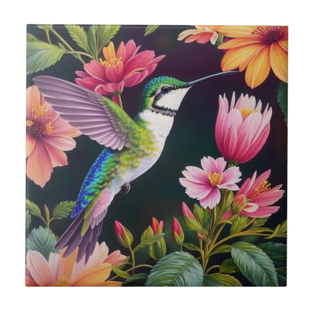 Carreau Multicolor Hummingbird Floral Art (Devant)