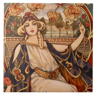 Carreau Muse du Chrysanthème Doré – Art Nouveau Floral