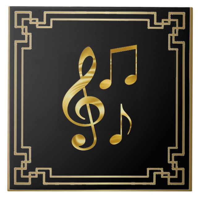 Carreau Music icons, gold on black, (Devant)