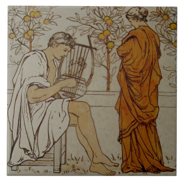Carreau Musiciens de Repro Wedgwood néoclassique Orange Gr (Devant)