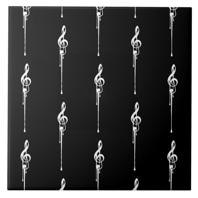 Carreau Musique Motif Melting Treble Clef Blanc et Noir (Devant)