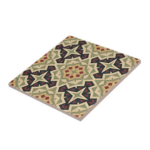 Carreau Mustard Jaune Rouge Olive Vert Tribu ethnique Art