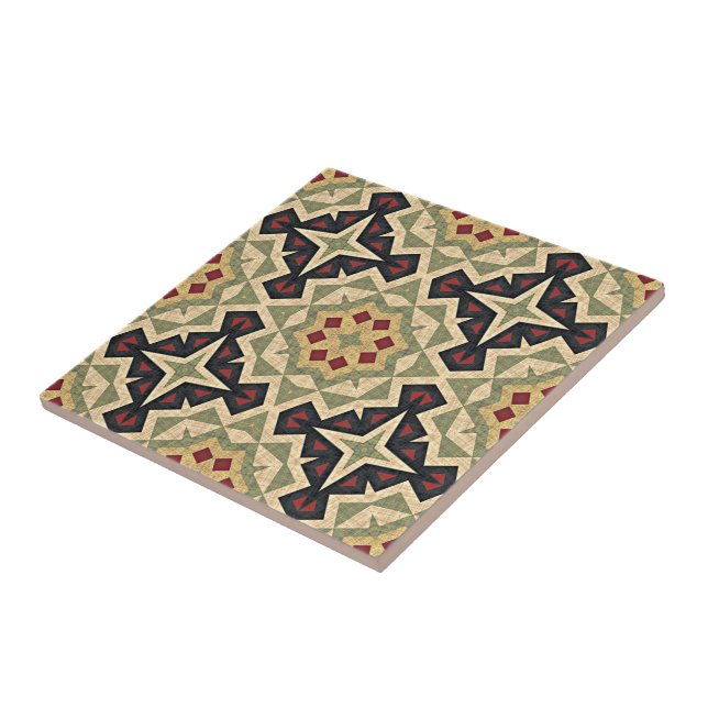 Carreau Mustard Jaune Rouge Olive Vert Tribu ethnique Art (Côté)