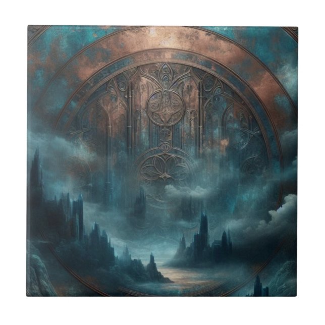 Carreau Mystic Gothic Steampunk Art - Blue Copper Patina  (Devant)
