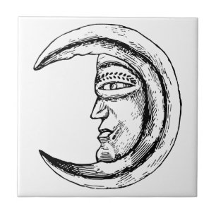 Carreau Mystique Antique Vintage noir blanc Lune visage