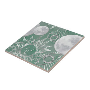 Carreau Mystique solaire   Dusty Green Silver Moon Stars S