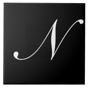 Carreau N Monogramme initial blanc sur noir