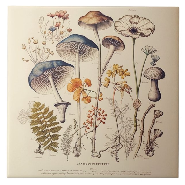 Carreau Naturaliste de champignons vintages (Devant)