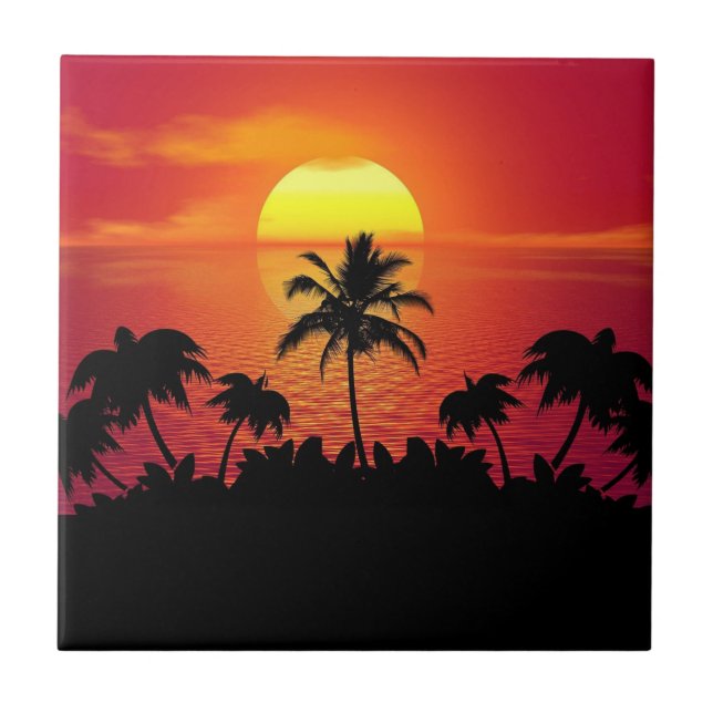 Carreau Nature Sunset Palm Trees illustration Papier Carré (Devant)