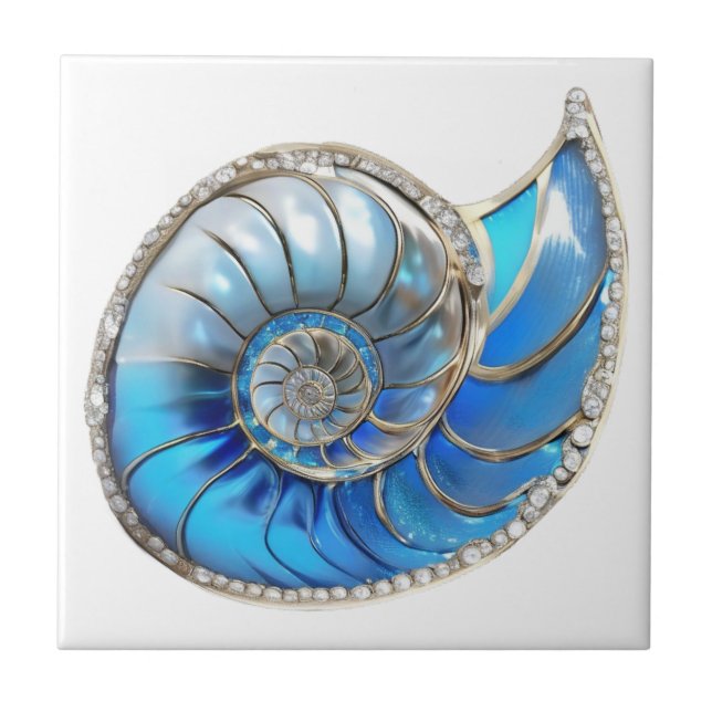 Carreau Nautilus coquillage océan bleu diamant 3D (Devant)