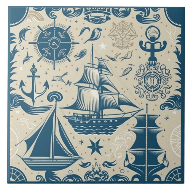Carreau Navire nautique et océan Céramique à thème n° 16 (Devant)