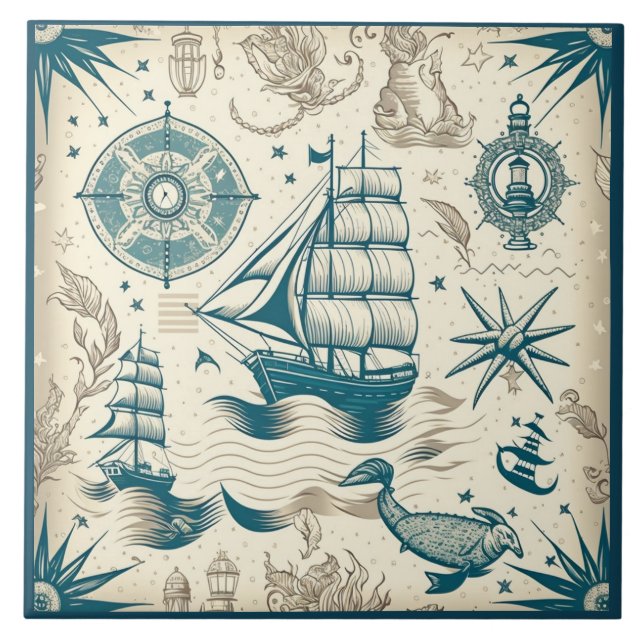 Carreau Navire nautique et océan Céramique à thème n° 18 (Devant)