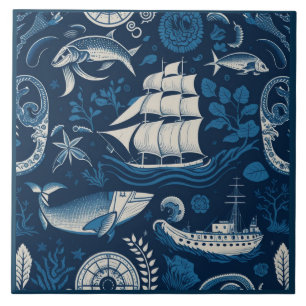 Carreau Navire nautique et Océan Céramique à thème No4