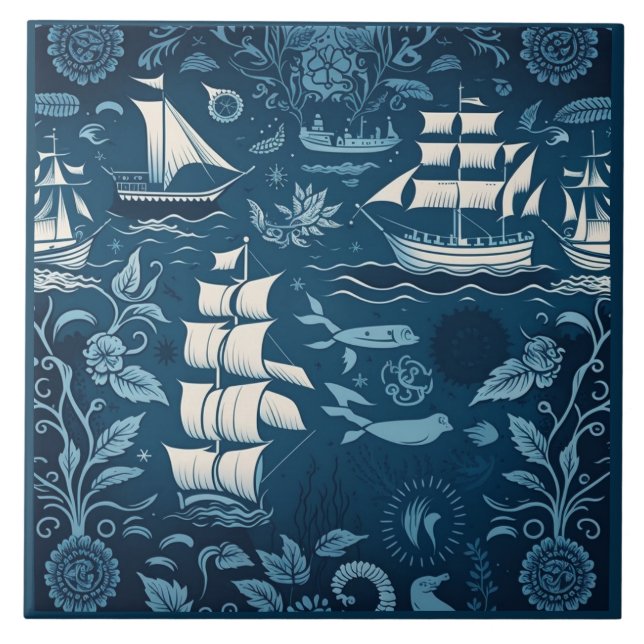 Carreau Navire nautique et Océan Céramique à thème No8 (Devant)
