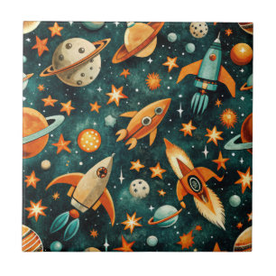 Carreau Navires-fusée vintages pour engins spatiaux Motif