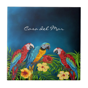 Carreau Navy blue parrots leaves summer house name