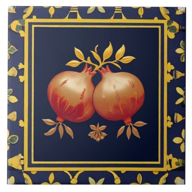 Carreau Navy Blue Pomegranates Mediterranean Pomegranate (Devant)