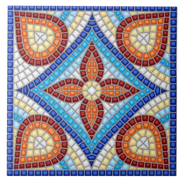 Carreau Navy Blue Teal White Red Marble Moroccan Mosaic  (Devant)