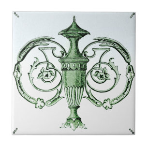 Carreau Neoclassique Green Urn années 1880 Transware Repro