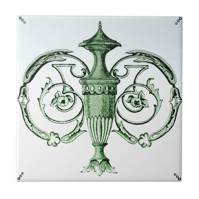 Carreau Neoclassique Green Urn années 1880 Transware Repro (Devant)