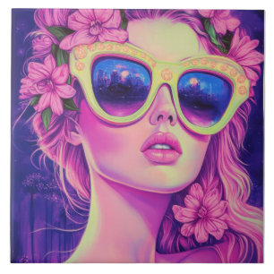 Carreau Neon Dream Girl avec lunettes de soleil florales