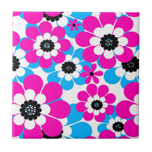 Carreau néon floral clair motif crimson lumineux et bleu