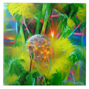 Carreau Neon Llow Dandelions dans Dream Garden