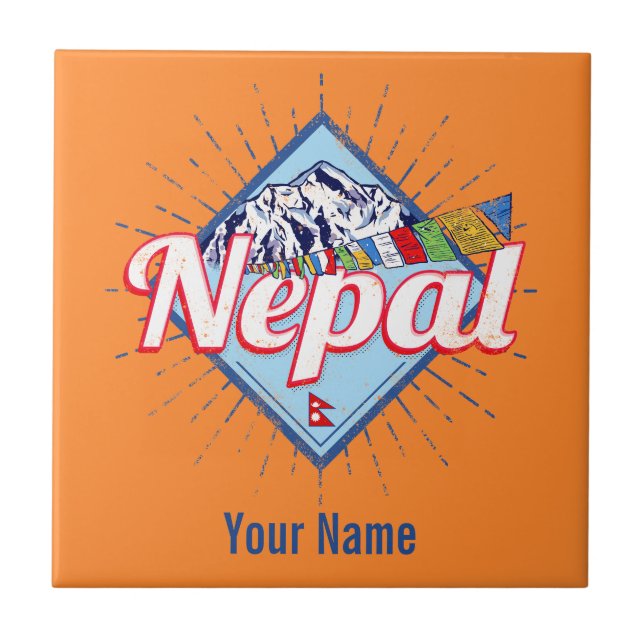 Carreau Népal avec Montagnes drapeaux rétro Vintages vacan (Devant)