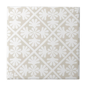 Carreau Neutre Beige Scandinave Feuilles de Chêne Floral D