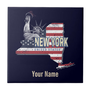 Carreau New York State États-Unis Retro Carte Vintage USA