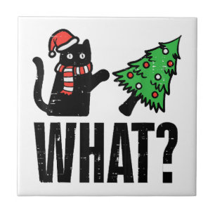 Carreau Noël Chat Tipping Xmas Tree Drôle