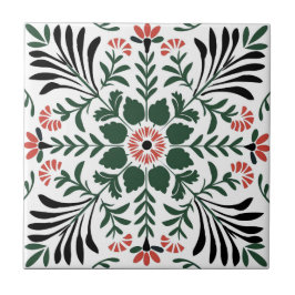 Carreau Noël d'art populaire vert et rouge