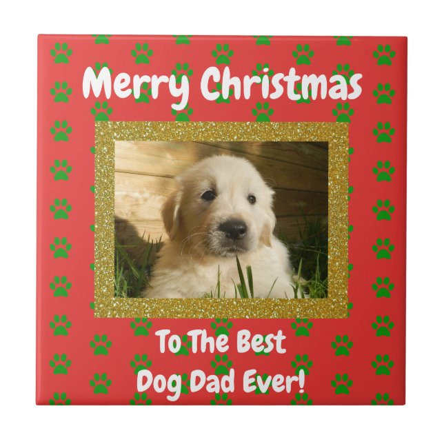 Carreau Noël Meilleur Chien Papa Jamais Pet Photo (Devant)