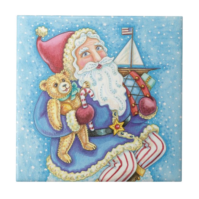 Carreau Noël mignon, le Père Noël sur Snowball avec jouets (Devant)