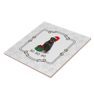 Carreau Noël Père Noël Casquette Rottweiler Chien Drôle
