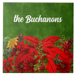 Carreau Noël Poinsettias rouges avec vert