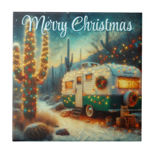 Carreau Noël vintage en Camper dans le désert Personnalisé