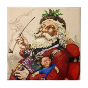 Carreau Noël vintage, jouets à pipe de Père Noël victorien