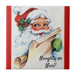 Carreau Noël Vintage Père Noël Naughty ou Nice
