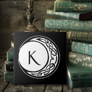 Carreau Nœud Celtique Monogramme Cercle Lunaire Noir Blanc