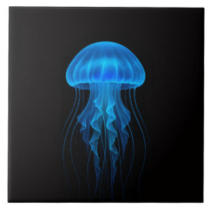 Carreau Noir 4 Luxe avec Méduse Bleue Néon