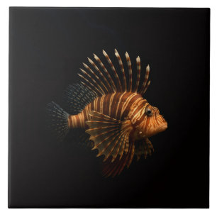 Carreau Noir 4 Luxe avec Poisson-Lion Rouge