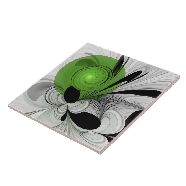 Carreau Noir Abstrait et blanc avec art fractal vert (Côté)