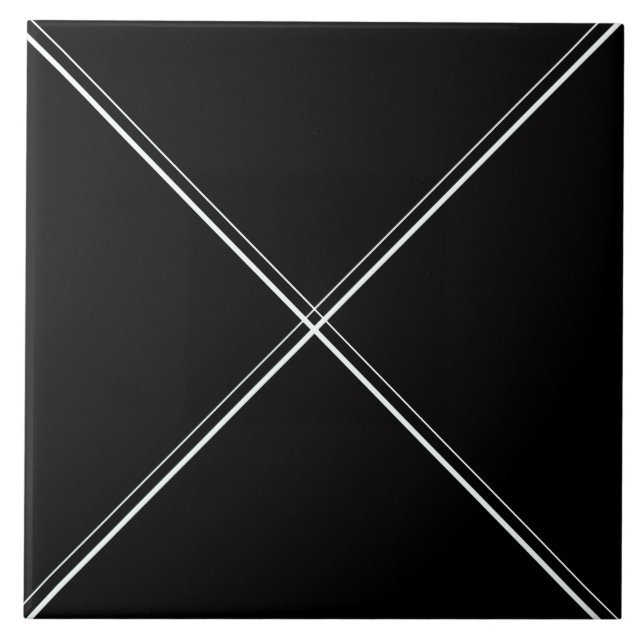 Carreau Noir avec les lignes diagonales blanches tuile 6x6 (Devant)