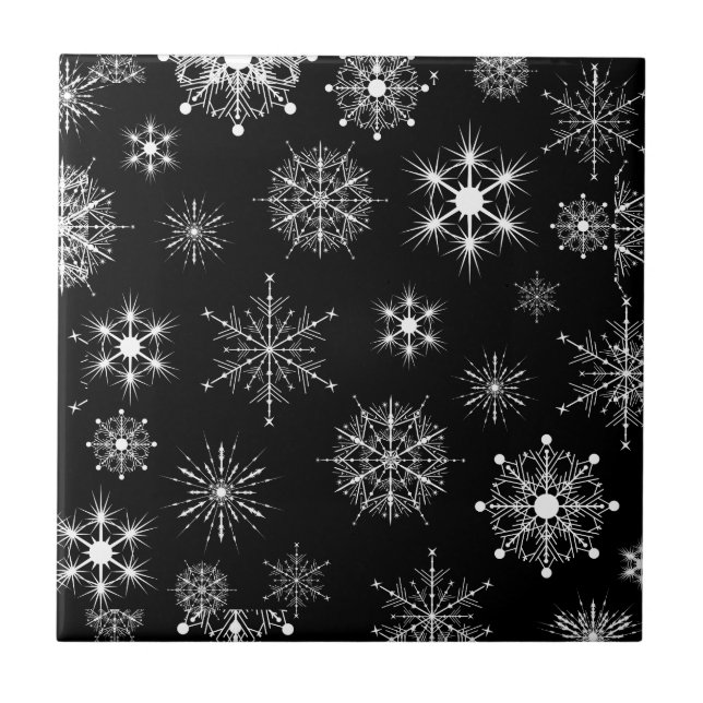 Carreau Noir & Blanc Assorti Snowflakes Noël (Devant)
