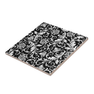 Carreau Noir & Blanc Élégant motif de Damas Florales