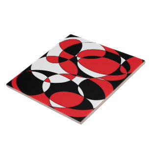 Carreau Noir, Blanc et Rouge Elliptique grande tuile