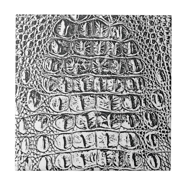 CARREAU NOIR EN CUIR ET BLANC D'ALLIGATOR DU CRU (Devant)