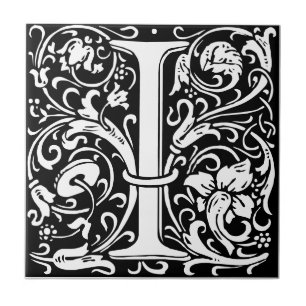 Carreau noir et blanc de lettre I Art nouveau